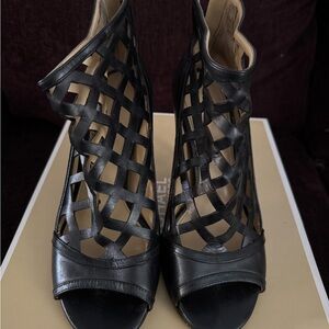MICHAEL Michael Kors Black Lattice Peep-Toe Stiletto Heels